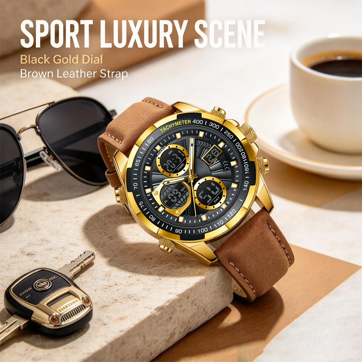 FOXBOX Fashion Military Watches for Men Luxury Original Sports Chronograph Watch ​Waterproof Quartz Clock Digital WristWatch