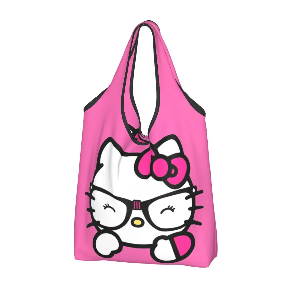 

Cartoon Hello Kitty Nerd Glass Shopper Bag Funny Handbags Cloth Office Tote Bag Women Designer Beach Bag