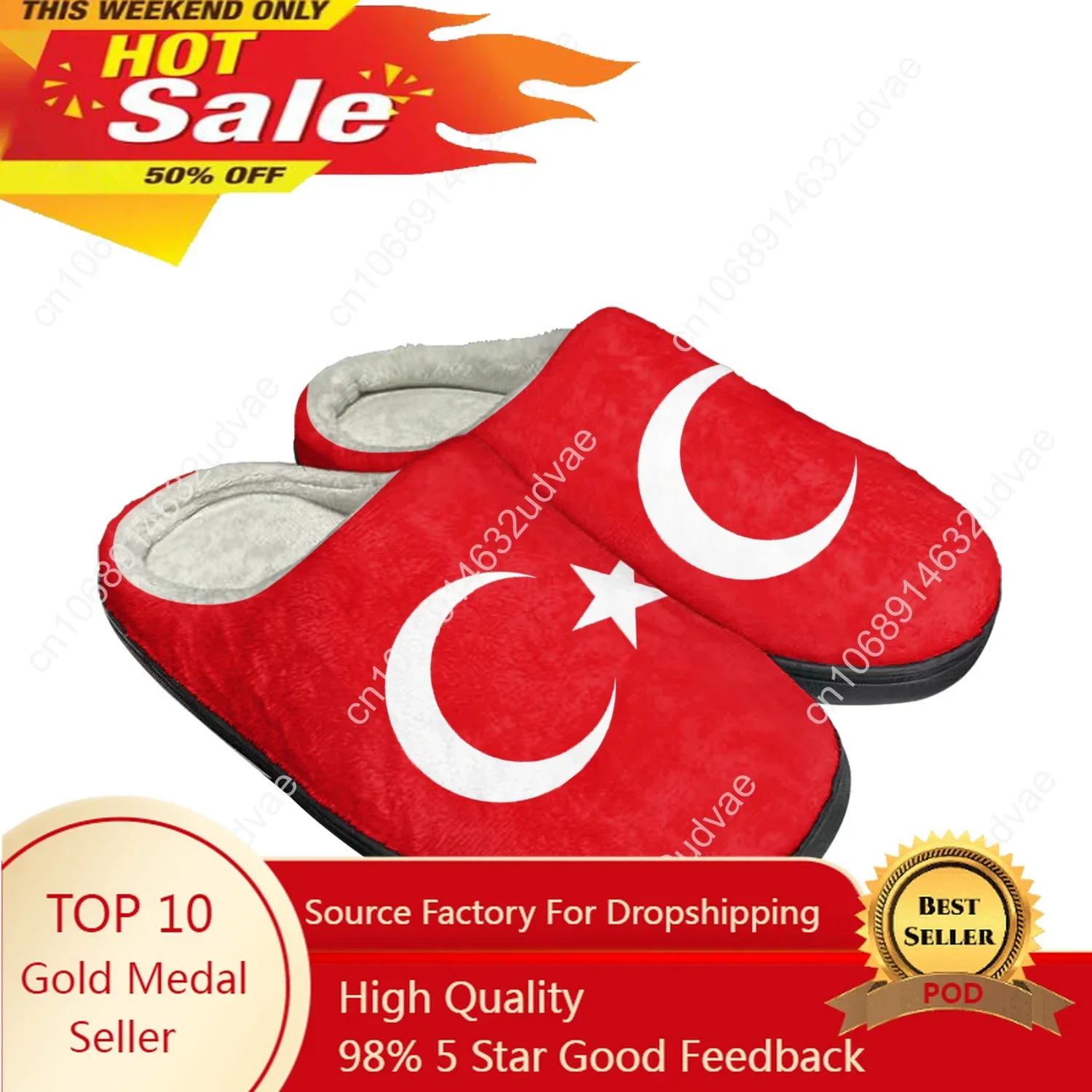 Turkish Flag Home Cotton Custom Slippers Latest Sandals Turkey Plush Bedroom Mens Womens Casual Keep Warm Shoes Thermal Slipper