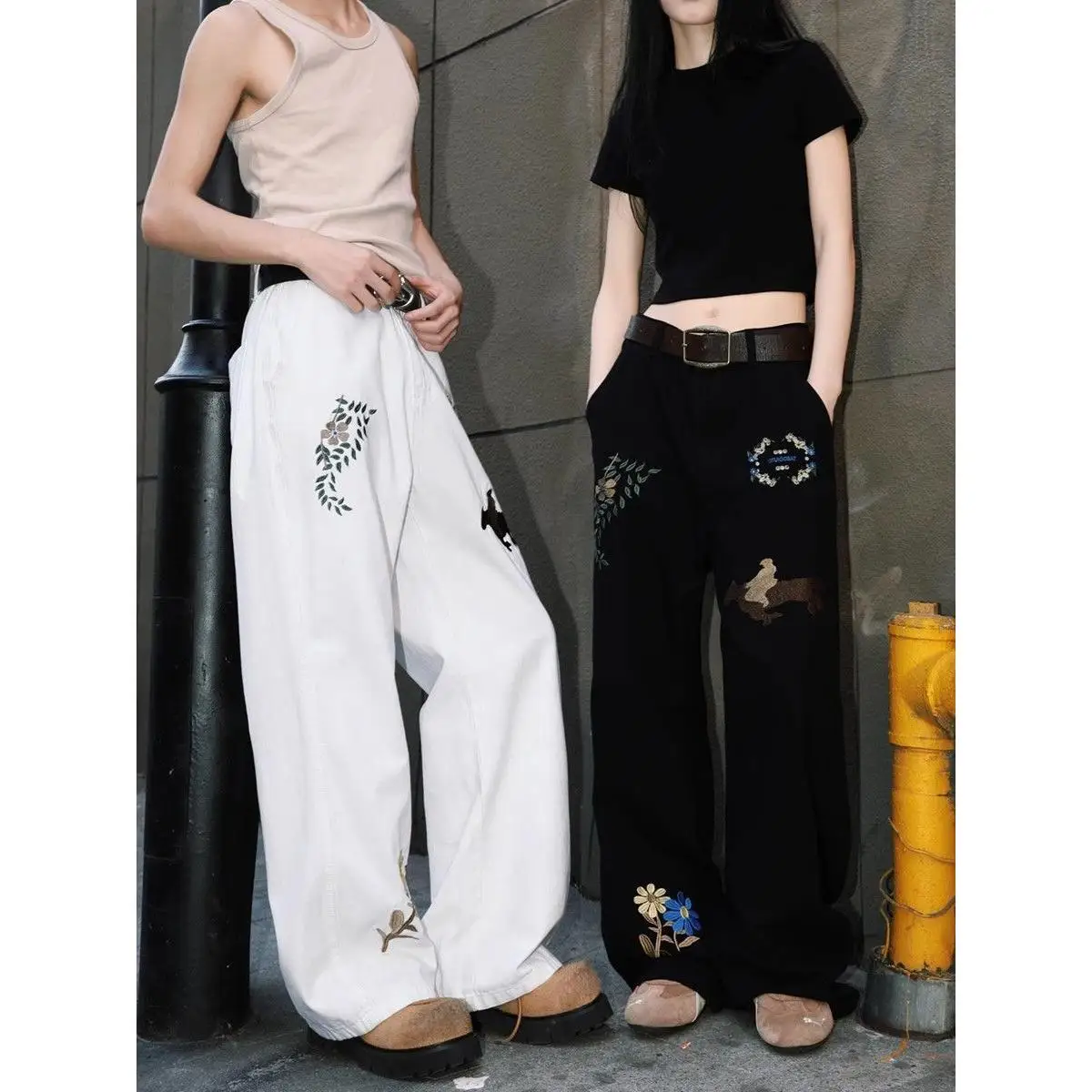 

New Streetwear Korean Fashion Applique Jeans Man High Waist Y2k Straight Baggy Pants Versatile Casual Denim Trousers