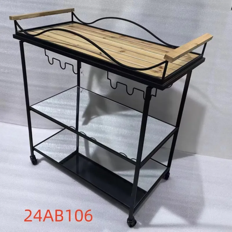 Modern European Style 4-Wheel Iron Trolley 3-Shelf Multi-Functional Durable Wine Storage Transport for Hotel Wine Cellar Home