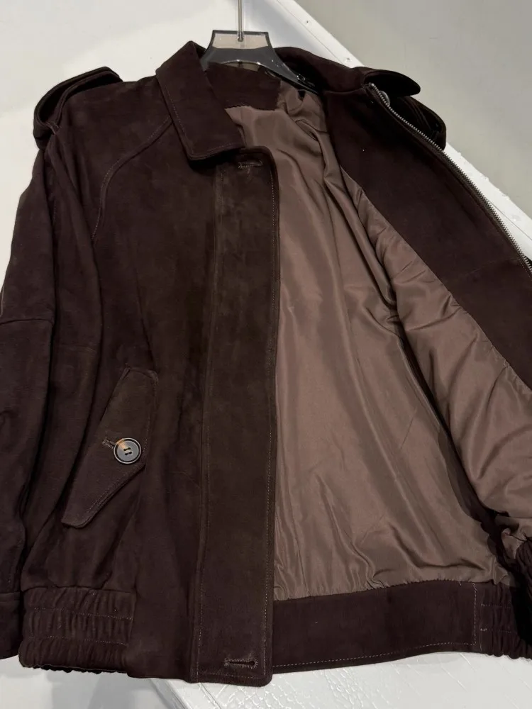 Vintage Lose Fit High Street Casual Frauen Echtes Leder Jacke Frühling Herbst Dame Hohe Qualität Wildleder Ziegenleder Motorrad Mantel