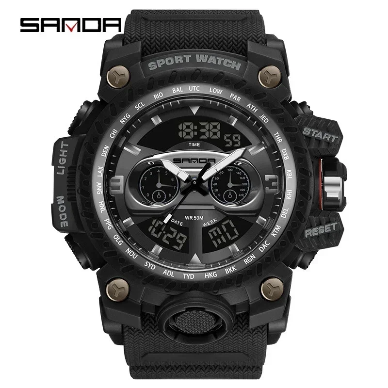 

SANDA 2023 Men Watches Sport Military Quartz Watch 50M Waterproof Wristwatch for Male LED Digital Clock Relogios Masculino