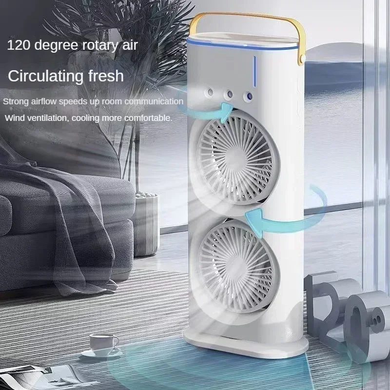Double Head Three-hole Fan New Home Office Multi Function Spray Humidifier Direct Plug in Charging Accelerate Air Circulation