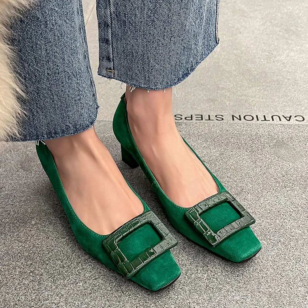 

Newest Spring Autumn Suede Leather High Heels Pumps Party Dres Shoes Woman Fashion Natural Green Sheep Suede Women's Shoes