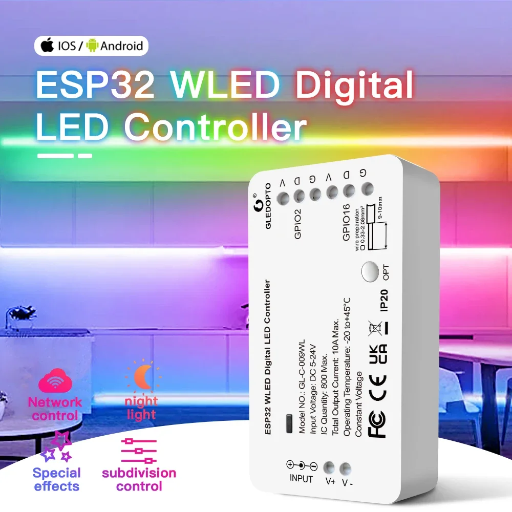 

GLEDOPTO ESP32 WLED LED Controller DC5-24V DIY Dynamic Lighting Mode WS2811 WS2812b SK6812 TM1814 WS2813 WS2815 LED Strip Lights