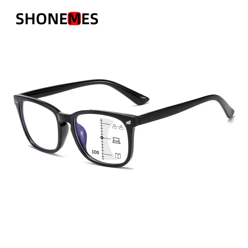 

ShoneMes Multifocal Reading Glasses Anti Blue Light Square Eyeglasses Progressive Presbyopic Eyewear Diopters +1 1.5 2 3 3.5 4