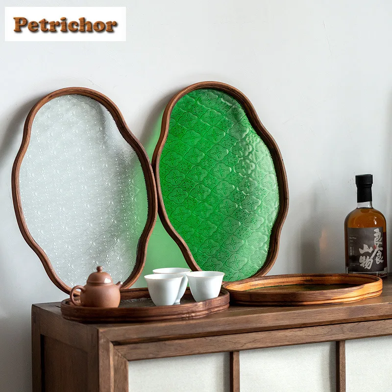 

Begonia Flower Glass Tea Tray Cake Rack Coffee Storage Board Coffeeware Teaware Dishes For Serving For Tea Supplies Decoration