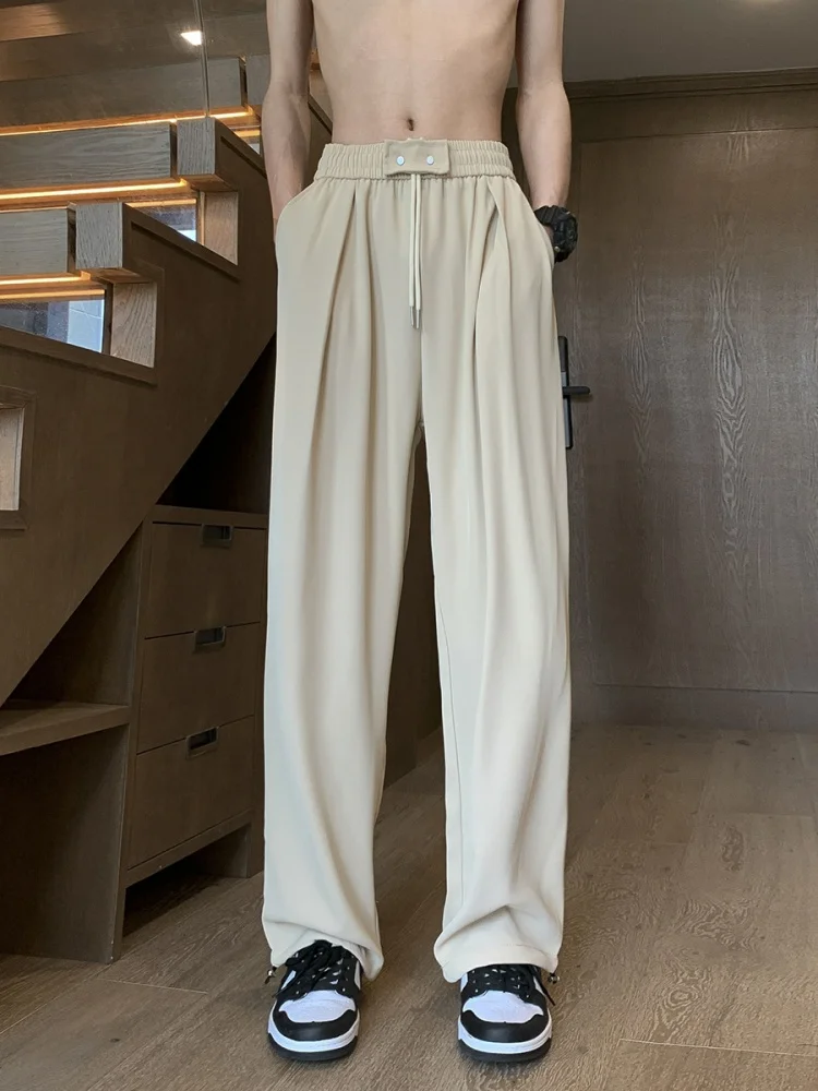 

Cool Feeling Ice Silk Men's Summer Straight Leg Casual Pants Loose Wide Leg Drapey Straight Cut Long Trousers Faionable All...