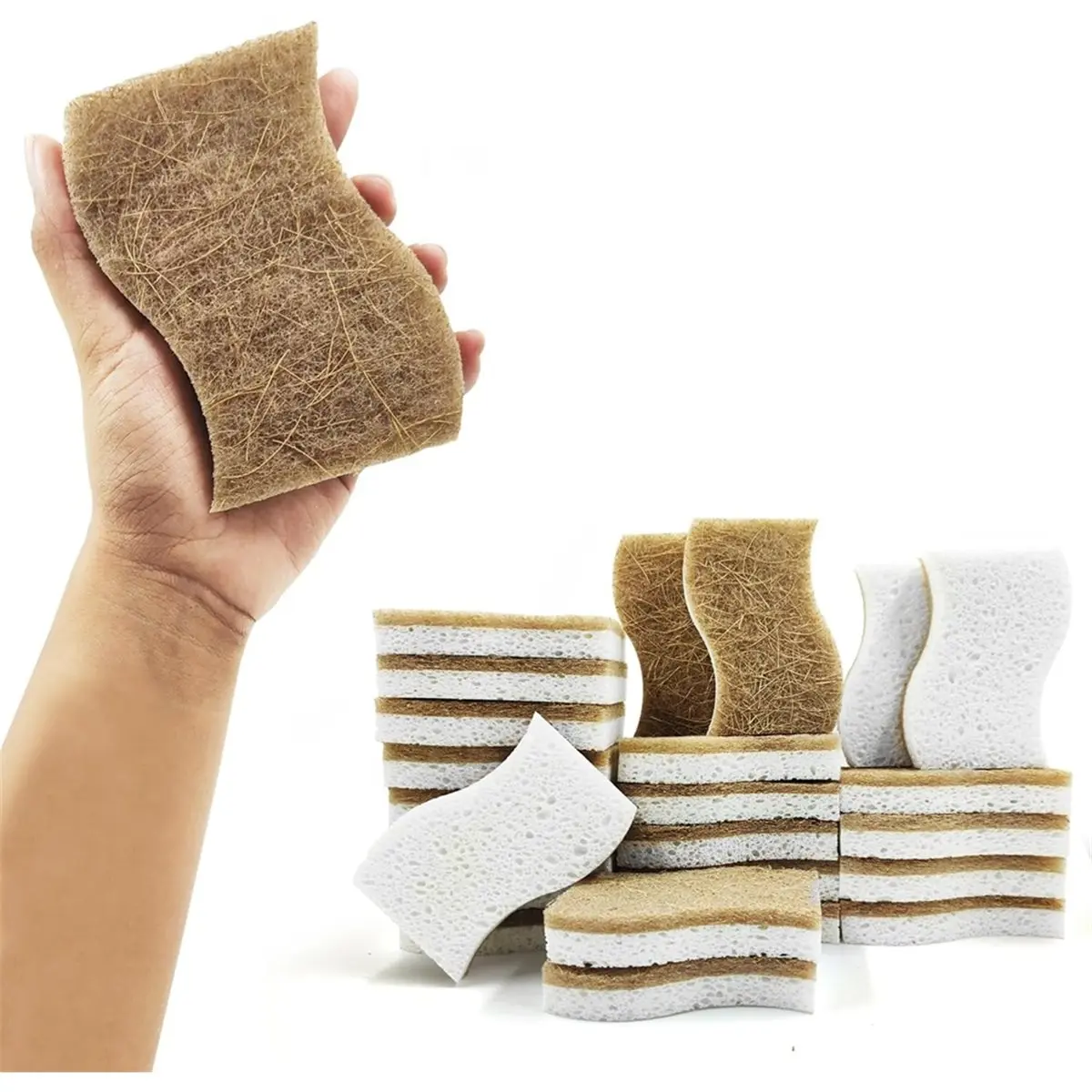 A95G 24 Pack Dishwashing Sponge, Biodegradable Natural Kitchen Sponge - Compostable Cellulose and Coconut Scrubber Sponge