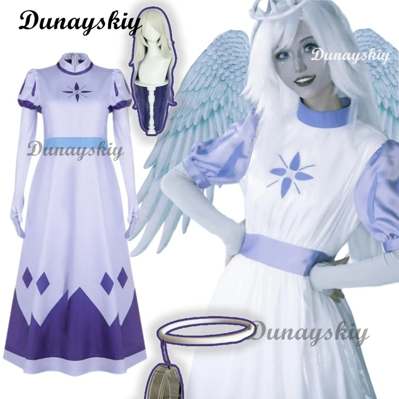 Angel Emily Cosplay Costume Wig Hazbin Seraphim Cosplay Halo Hotel Women Dress Outfit Halloween Uniform Hasbin Hazubin