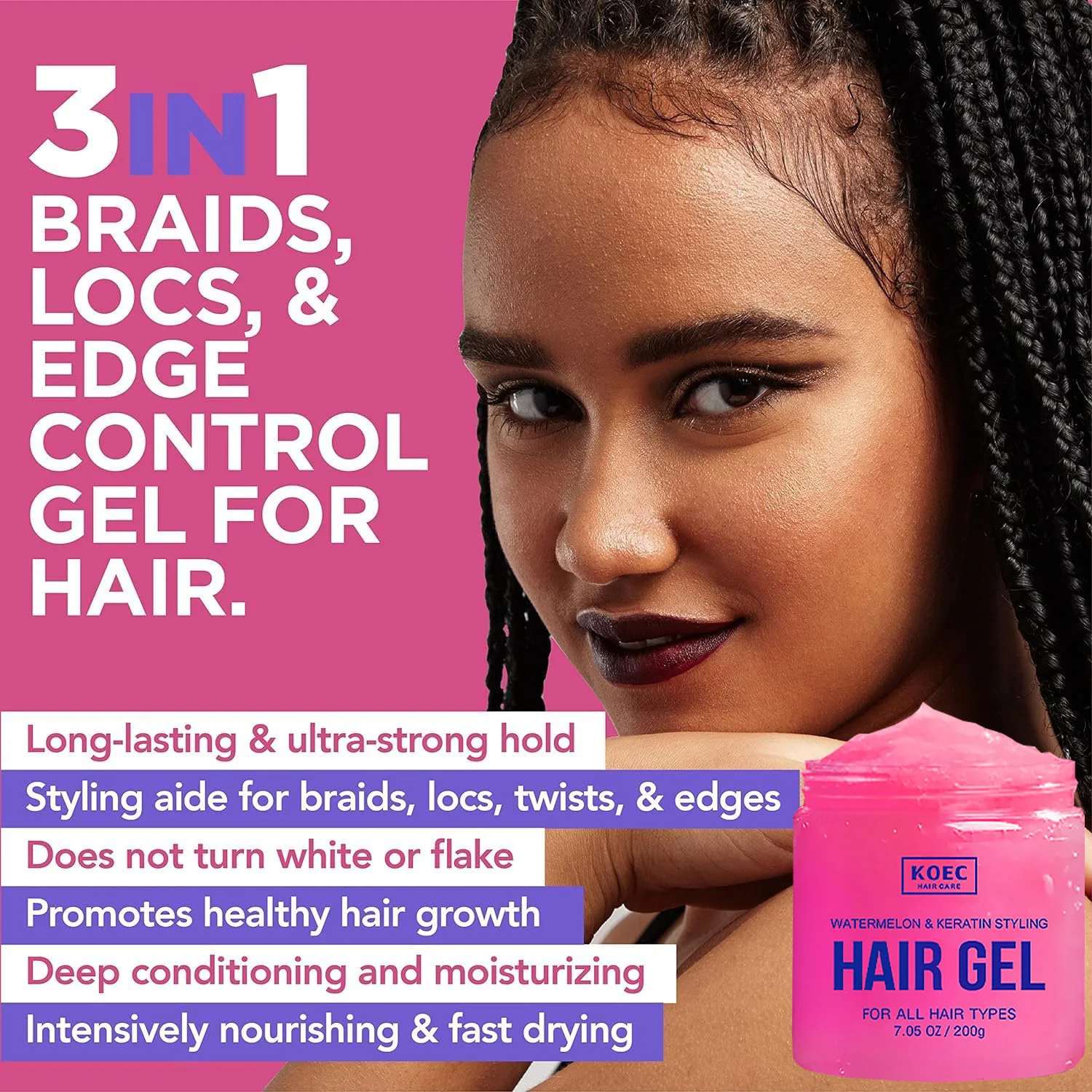 Edge Control Strong Hold Hair Gel Thick Edges Styling Gel Non-Greasy Non-Flaking No White Cast Long Lasting Supports All Hair