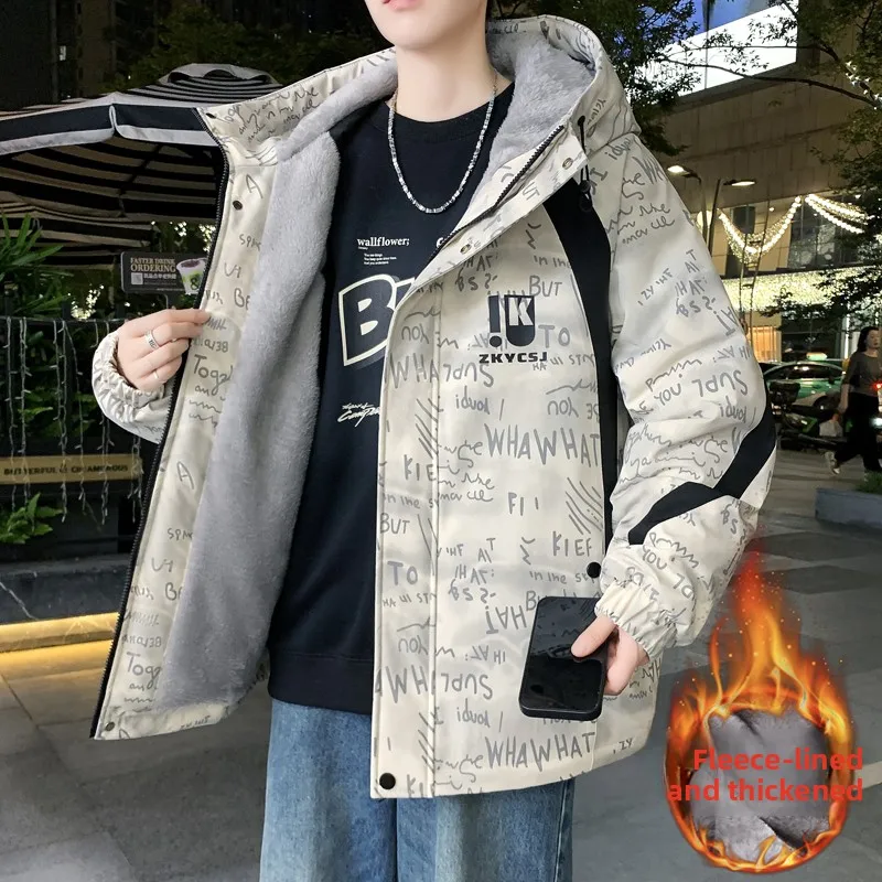 

Мужская зимняя куртка с флисовой подкладкой, утепленная, с капюшоном, повседневная, теплая, морозостойкая, хлопковая, свободного кроя, модная