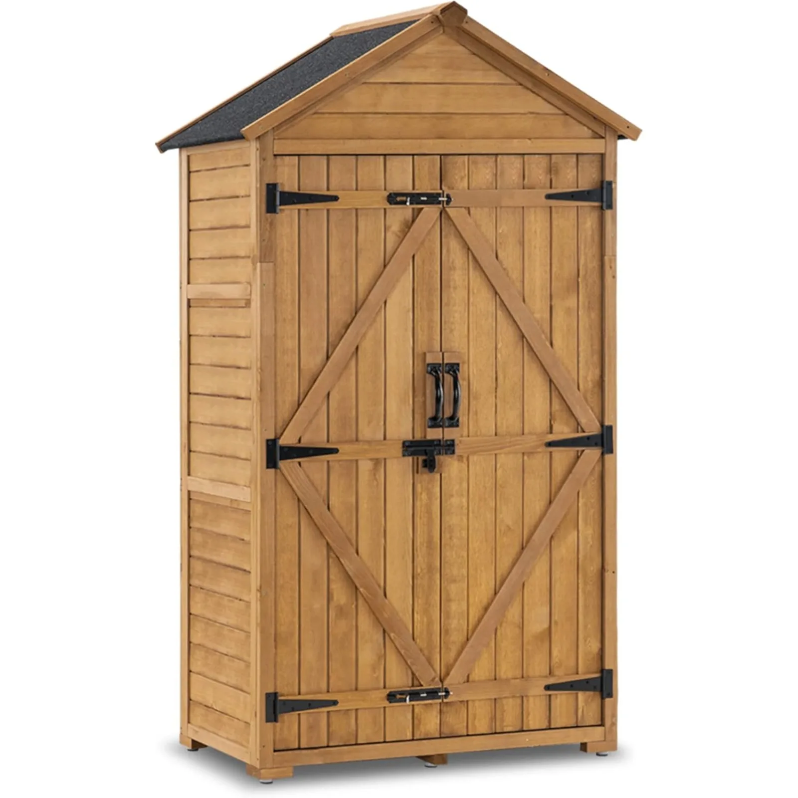 

US Outdoor Storage Cabinet, Garden Wood Tool Shed, Outside Wooden Shed Closet with Shelves and Latch for Yard, Patio