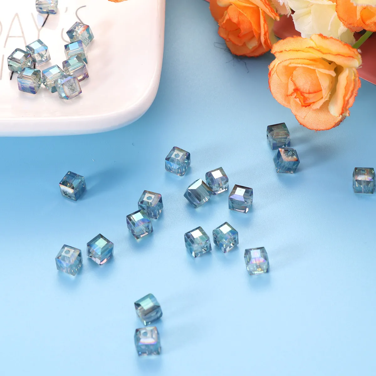 

50 шт. хрустальных бусин, 8 мм, разноцветные квадратные бусины для изготовления ювелирных изделий своими руками, материалы для творчества и креативных проектов