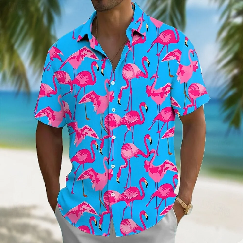 Tropical Pattern Hawaiian Shirt Premium 3D Flamingo Short-Sleeve Couple Tee