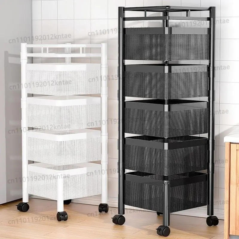 Rotatable multi-tier floor cart - bedroom, kitchen, and home storage organizer for snacks and more