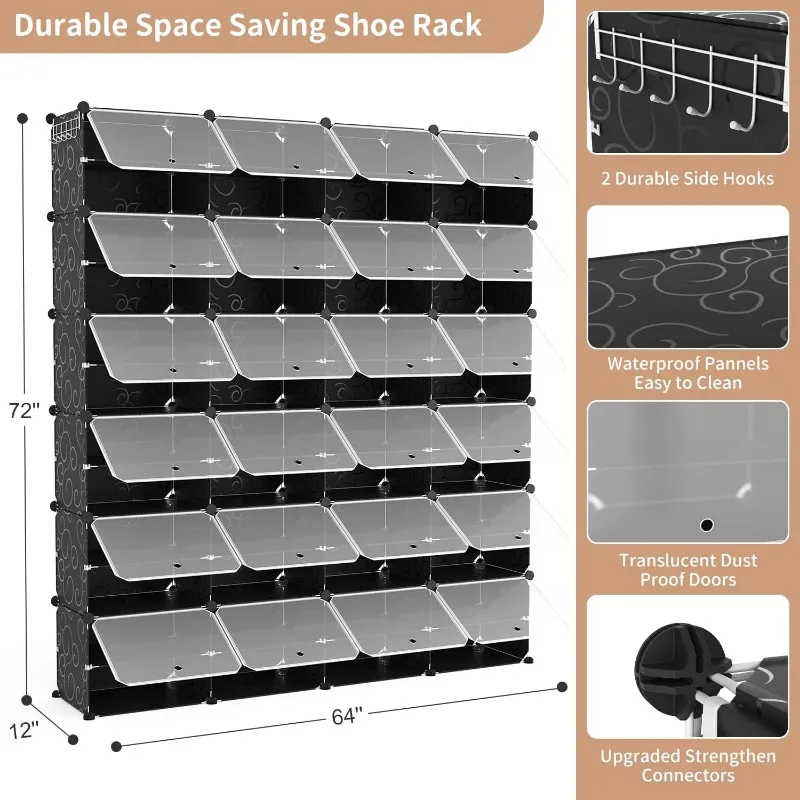 Großer Schuhschrank mit Abdeckungen und Türen, 12-stufiger Organizer, 96 Paar, extra großer tragbarer Rack-Organizer aus Kunststoff