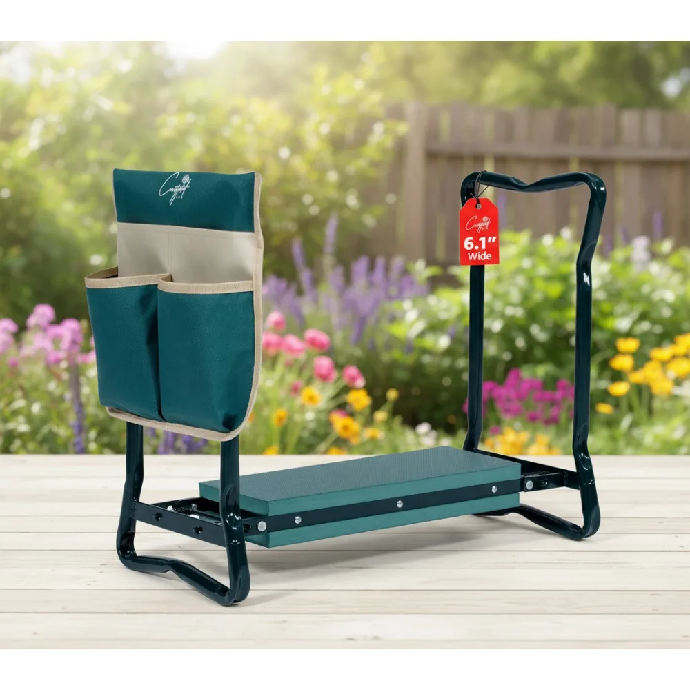 

Foldable Garden Kneeler Seat with EVA Cushion, Wide Stool & Tool Pouch - Gardening Gifts for Parents Seniors