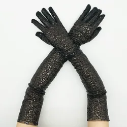 Womens sexy Fashion Glitter Sequins Elbow Long Gloves Performance Carnival Rave Party Opera Evening Costume for Girls Mittens