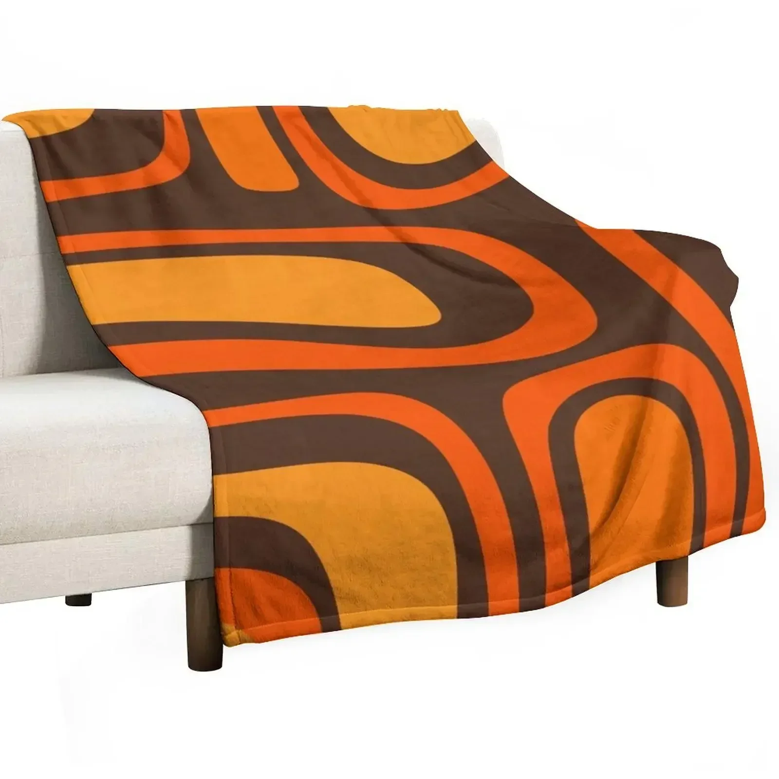 

Palm Springs Retro Mid-Century Modern Abstract Pattern in 70s Brown and Orange Throw Blanket Tourist Blankets