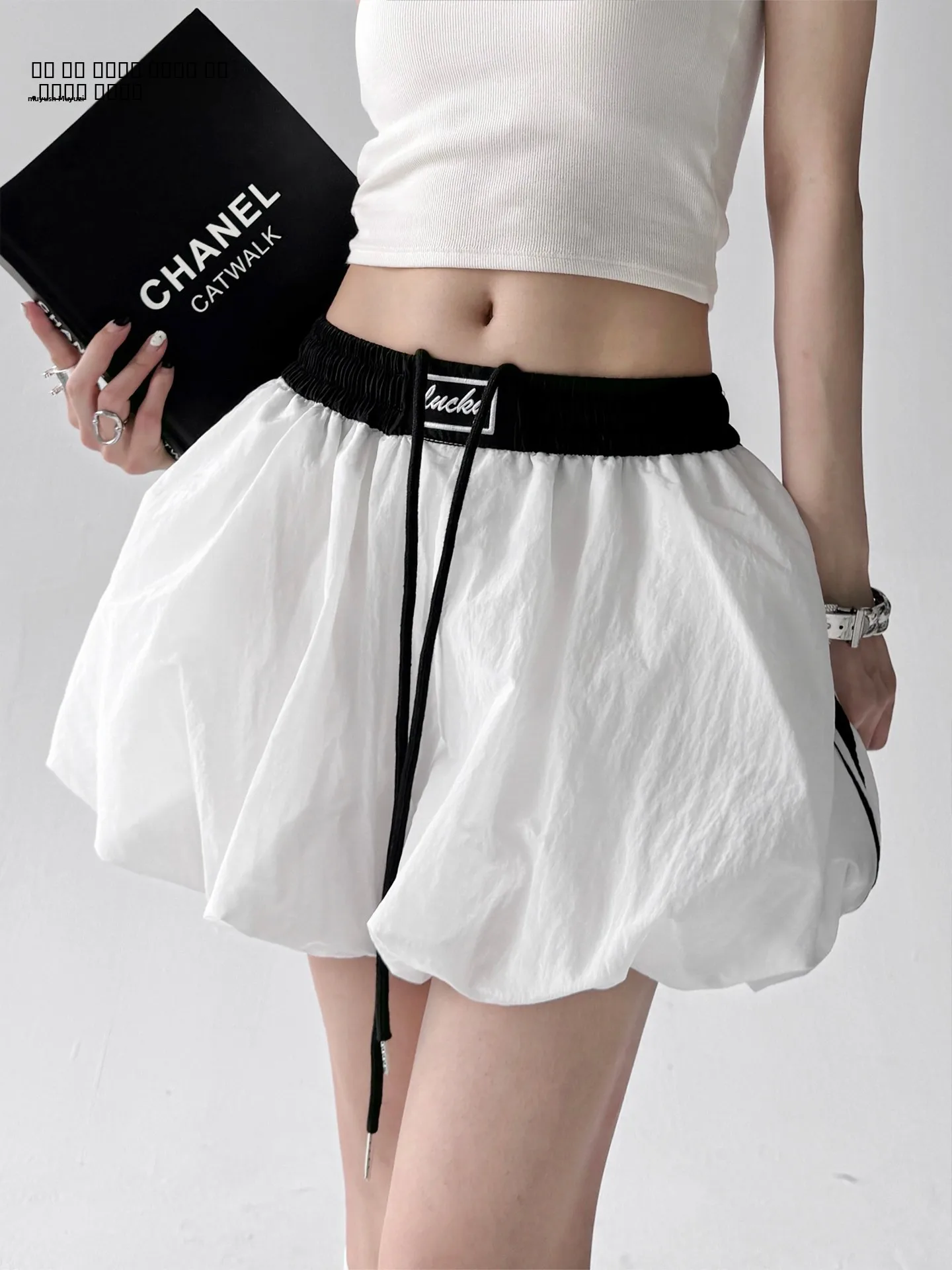 

Color Blo Letter Print Puffy Skirt High Waist ort A-Line Skirt Anti-Light Sexy Spicy Girl Summer New Arrival