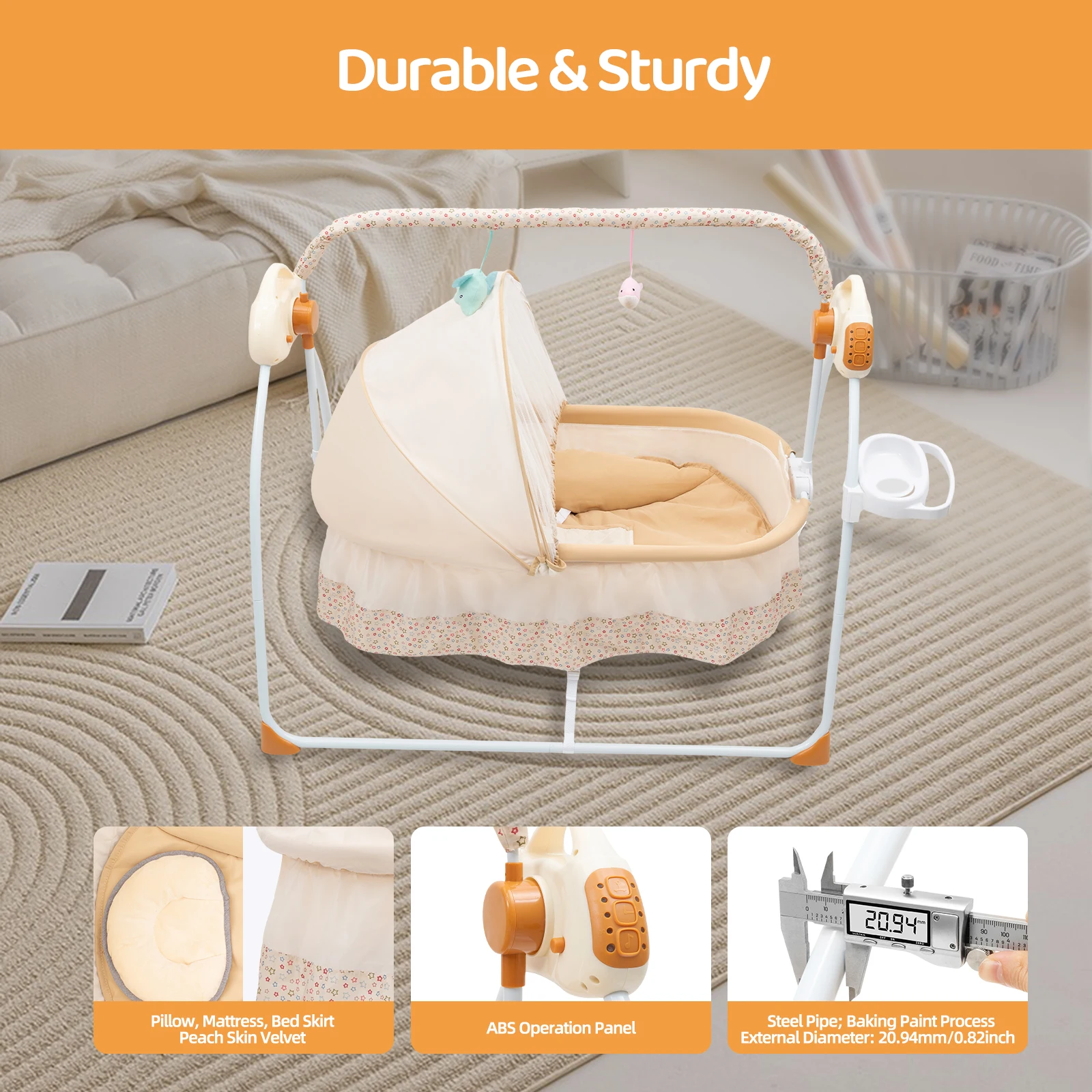 Foldable Baby Cradle Swing, Electric Auto-Swing Baby Cradle Crib, Adjustable 5 Speed Infant Rocking Chair Bed w/Remote Control