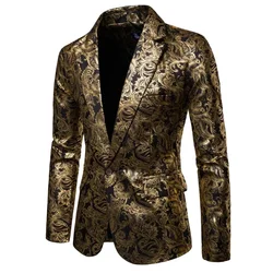 Men's Golden Floral Blazers Business Casual Suit Wedding Dress Gold Blazer Coats Jackets