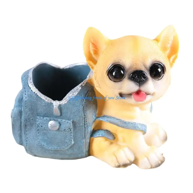 

H9EB Dog Pen Cup Decorative Resin Pen Cup Pen Organizers Makeup Brush Stand