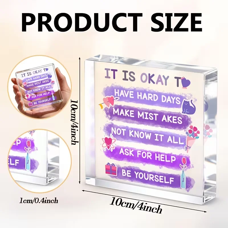2D Flat, Self-Care Desk Decor - Elegant Acrylic Mental Health Decoration with Positive Affirmation Signs Suitable for Office