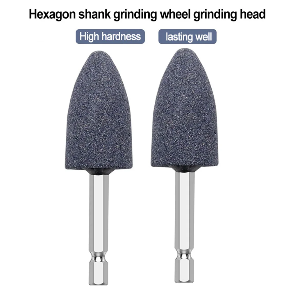 Sharpening Head Grinding Head 2PCS Brown Corundum Cone Grinding Wheel Hexagonal Shank Metal Wood Bearing Grinding