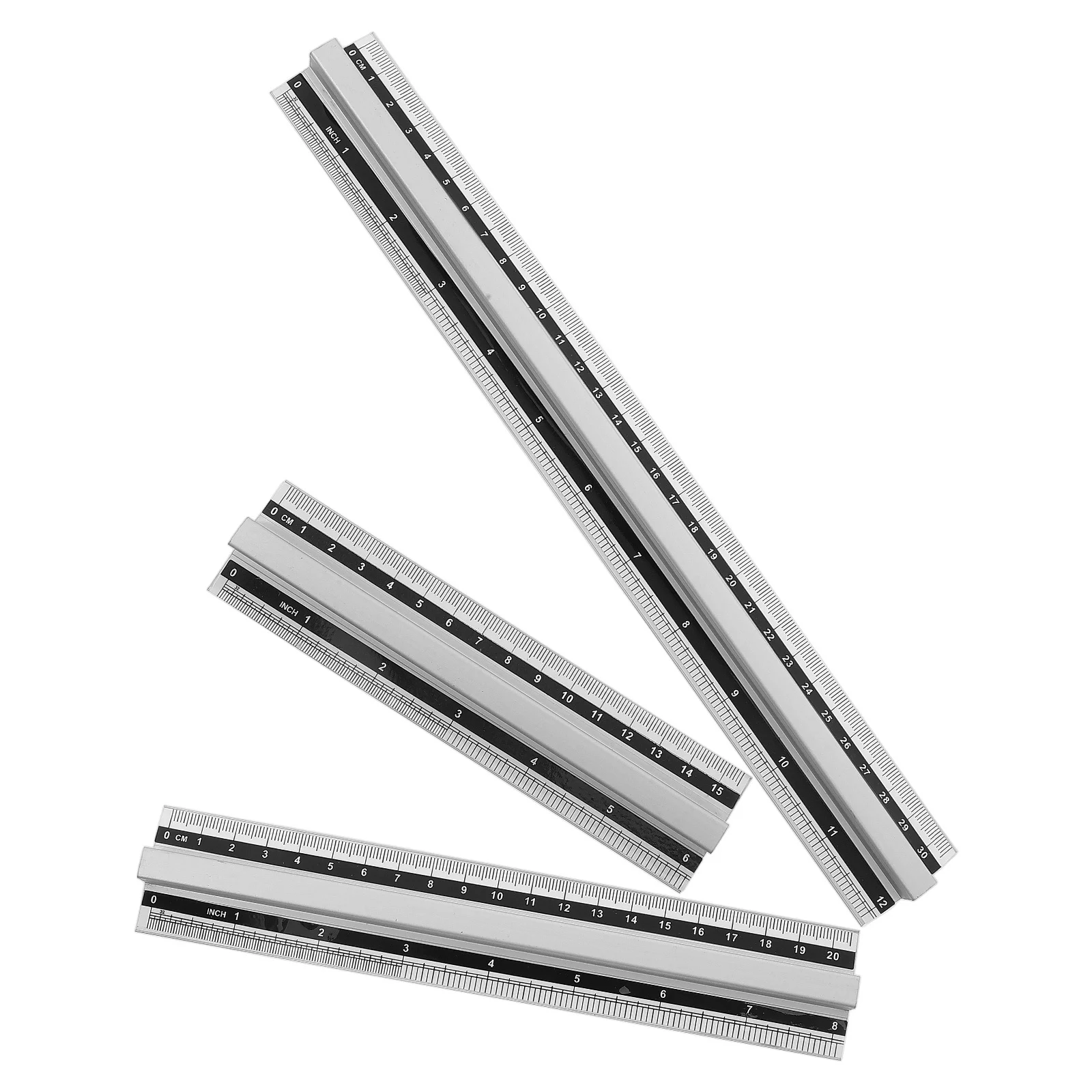 Conjunto de régua de alumínio, 3 peças, leve, durável, ferramentas de medição, aperto elevado, centímetros, polegadas, escala dupla, réguas de borda reta