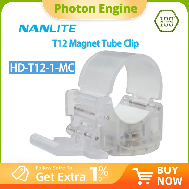 Nanlite HD-T12-1-MC Clip per tubo magnetico Accessori per luci per tubi Morsetto per luci della serie PavoTube II o qualsiasi lampada con diametro del tubo T12