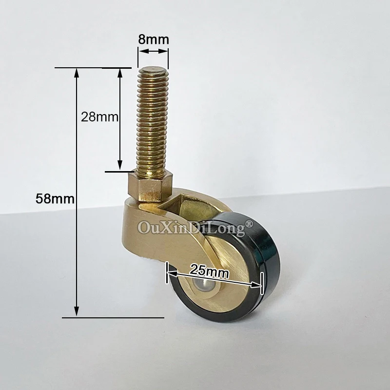 4PCS 1'' Solid Brass Casters Table Chair Sofa Cabinet Feet Furniture Castors 360° Swivel Wheels Rubber Silent Furniture Rollers