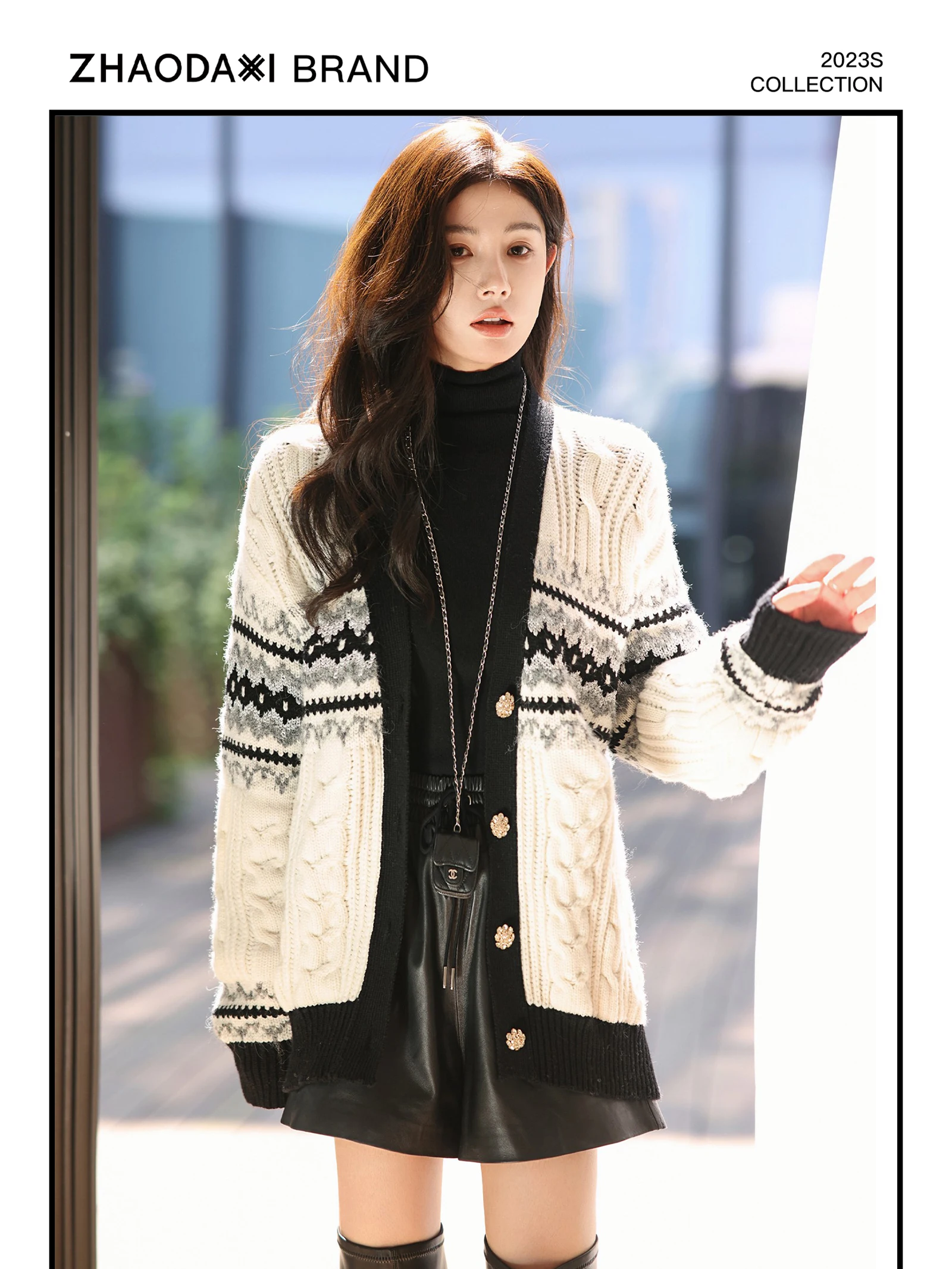 

Вязаный кардиган Zhaodaxi Cloud: Свободный крой, V-образный вырез, длинный рукав, в скандинавском стиле, осенний, модный, женский трикотаж