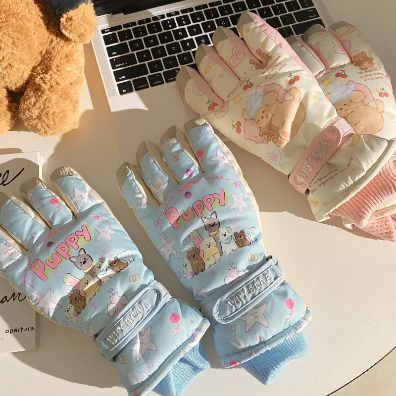 2024 Disney Cartoon Bear Ski Gloves Winter Supplies Outdoor Gloves Student Riding Windproof And Cold-Proof Five-Finger Gloves