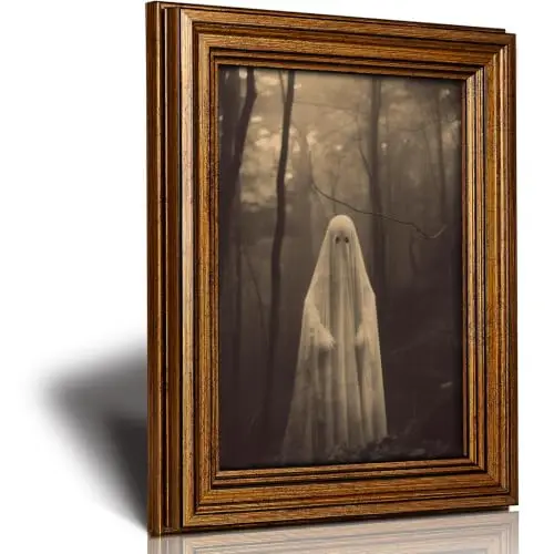 24X36 Inch Gold Frames Halloween Ghost Canvas Wall Art, Dark Style Spooky Poster, Gothic Forest Print Vintage Aesthetic Classic