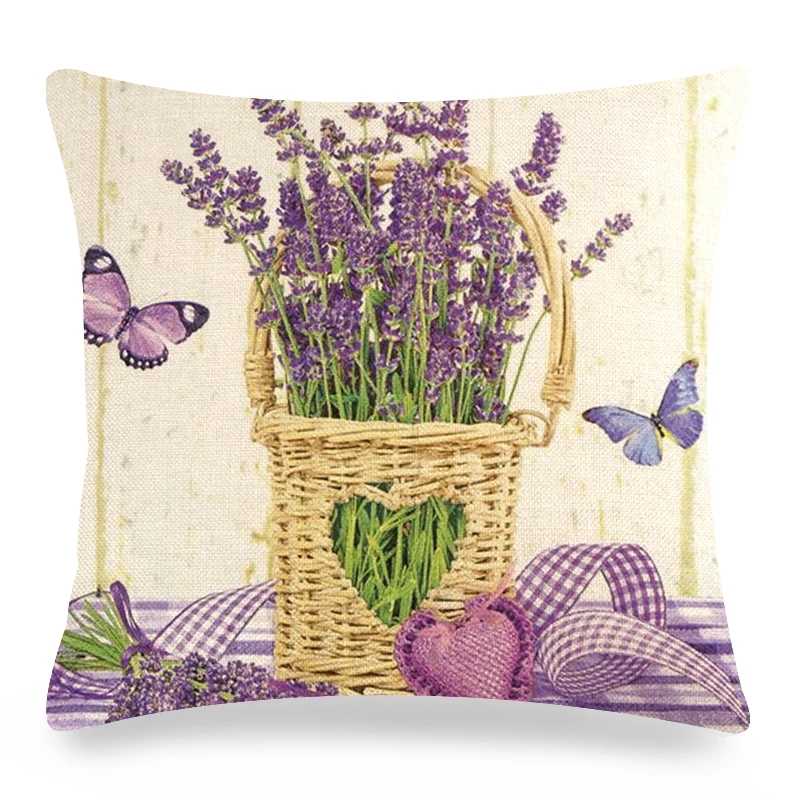 Retro Poster Lavender Cushion Cover 45x45 Purple Flowers Letter Pillowcase Farmhouse Home Sofa Car Decorative Throw Pillow Cover