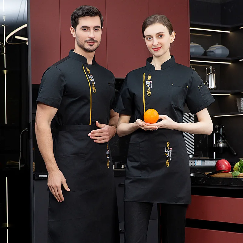 Verão chef uniforme para os homens ocidental restaurante cozinha jaqueta padaria cozinheiro vestido hotel fino garçom roupas de trabalho camisa