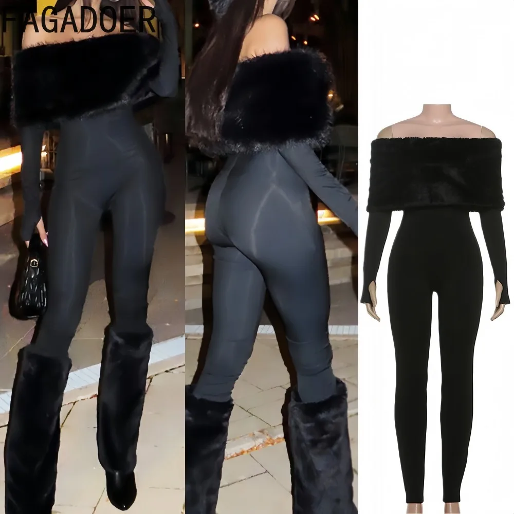 

FAGADOER новые зимние сексуальные облегающие комбинезоны с мехом в стиле пэчворк, женские однотонные комбинезоны с длинными рукавами, женские уличные комбинезоны