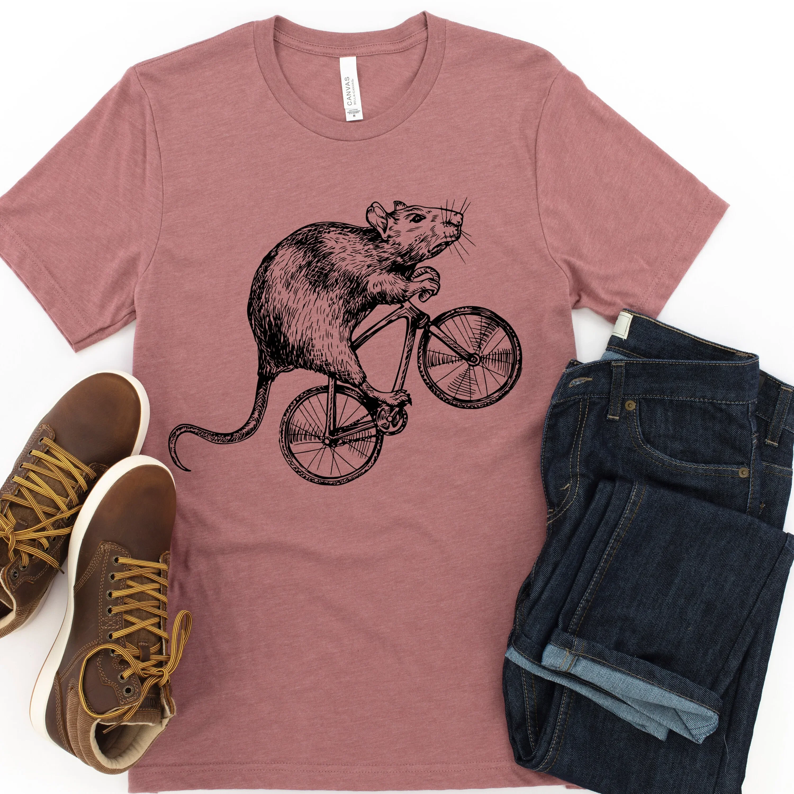 Mouse Riding a Bike T Shirt Funny Animal Lovers Cute with Bicycle for Fans Her