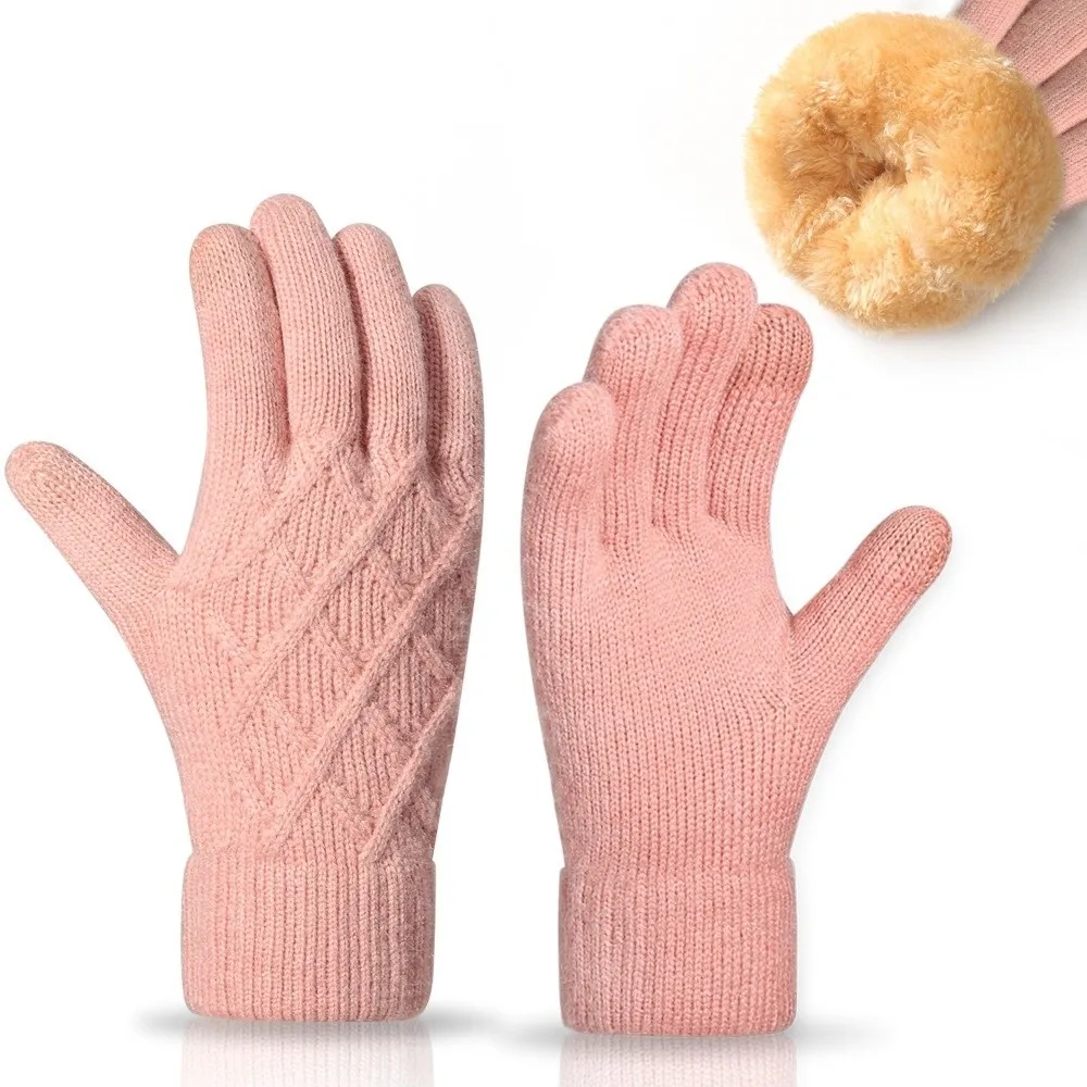 

Casual Elastic Jacquard Gloves Double-layer Fleece Lined Knitted Gloves Touch Screen Thickened Outdoor Sports Gloves