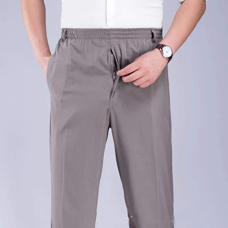 8XL 9XL 10XL plus size dad thin pants middle-aged elderly casual pants men's summer elastic waist pants grandpa trousers