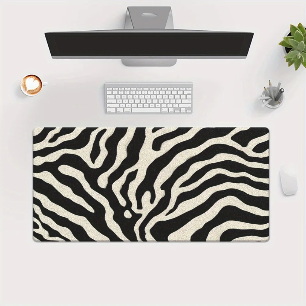 Zebra-Patterned Table Mat Anti-Slip Rubber Base Board for Games, Arge Black and White Striped Decoration for Computer Work Area