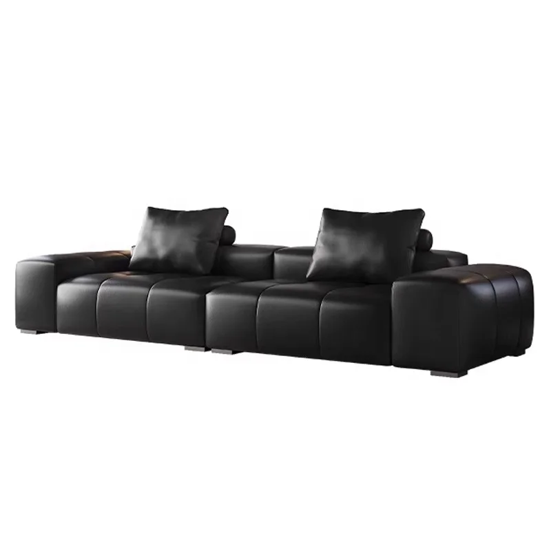 -ss First Layer Leather Sofa Minimalist Light Luxury Widened Small Living Room Straight Row Pixel Module Designer Sofa