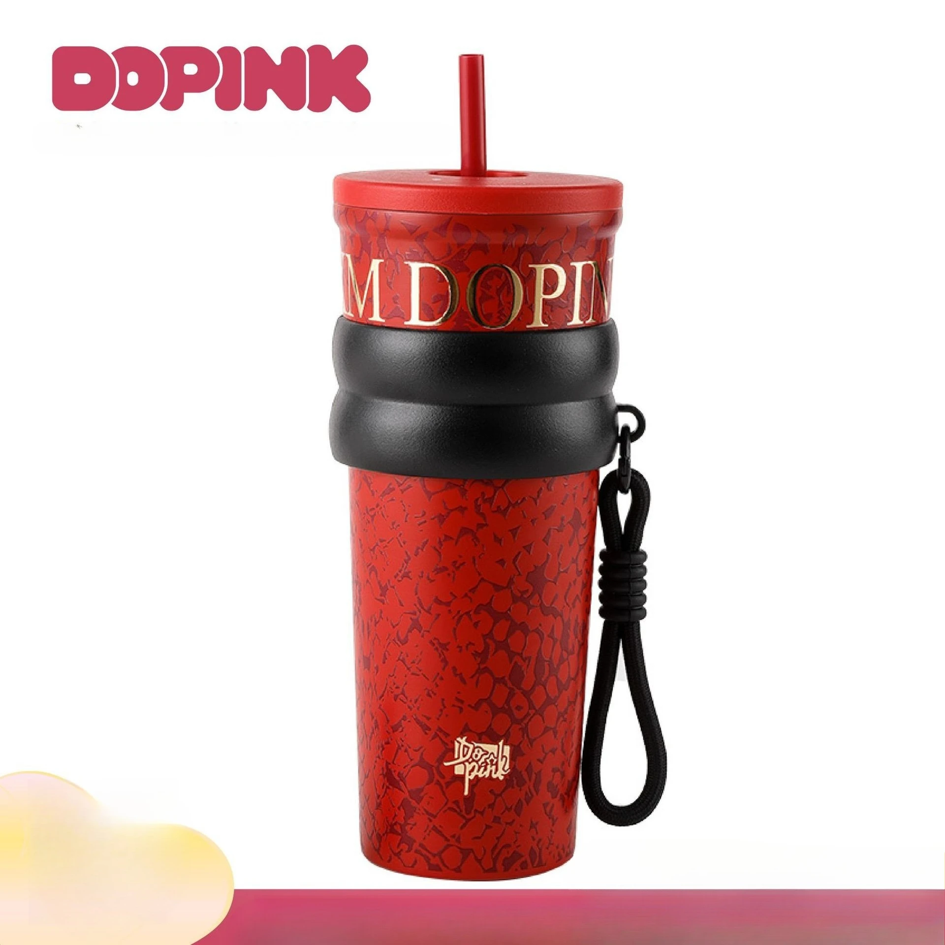 Neue Textur Geschenk Hochfarbiger Wert Isolierbecher mit Trageseil Edelstahl Strohbecher Gehobene leichte Luxus-Kaffeetassen