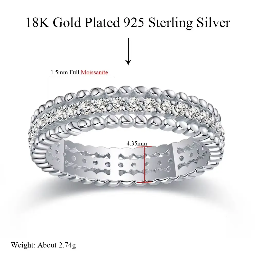 M-JAJA Double Beaded Edge Moissanite Full Eternity Band for Women S925 Sterling Silver Wedding Promise Ring Fine Jewelry Gift