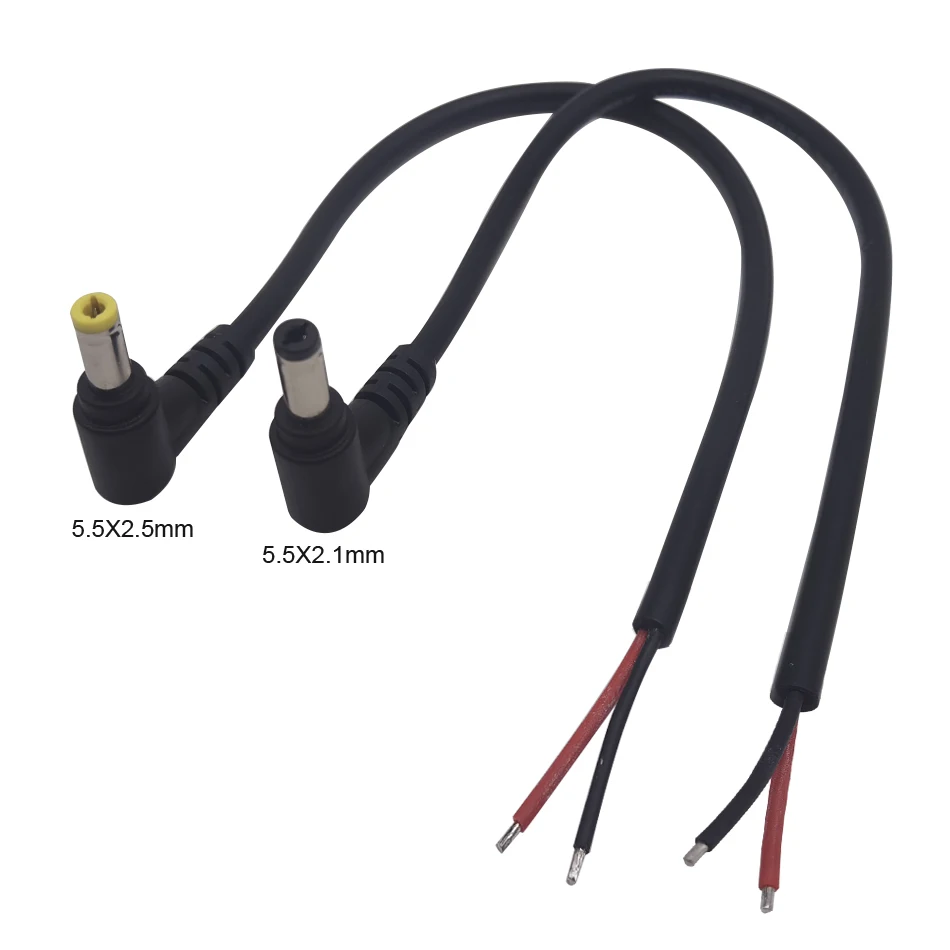 18AWG connector Male Right angle  L shape 90 degrees DC Power Plug with Cable Black Charging Connector 29cm 5.5x2.1mm 5.5x2.5mm