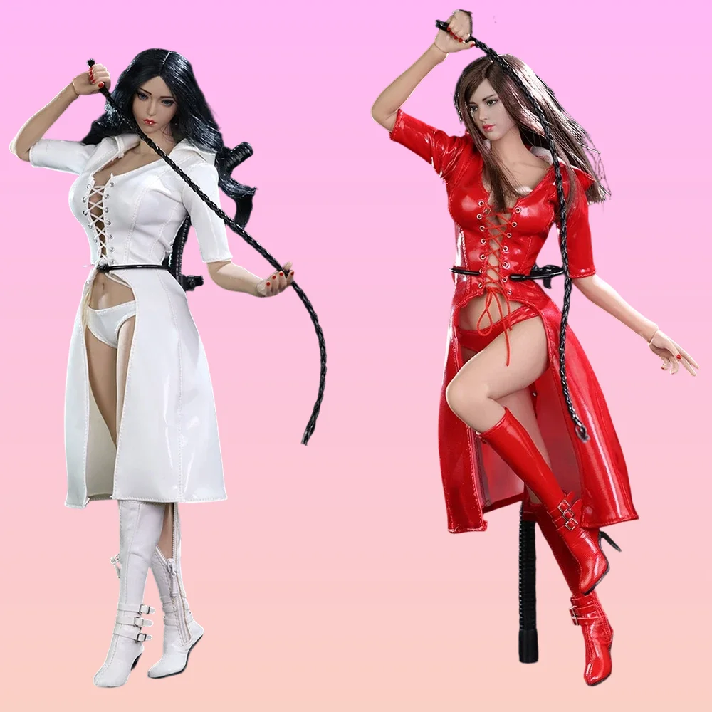 

1/6 Women Soldier Gothic Lace Hood Leather Trench Coat Underwear Leather Whip Accessory For 12Inch Action Figure Model Toys