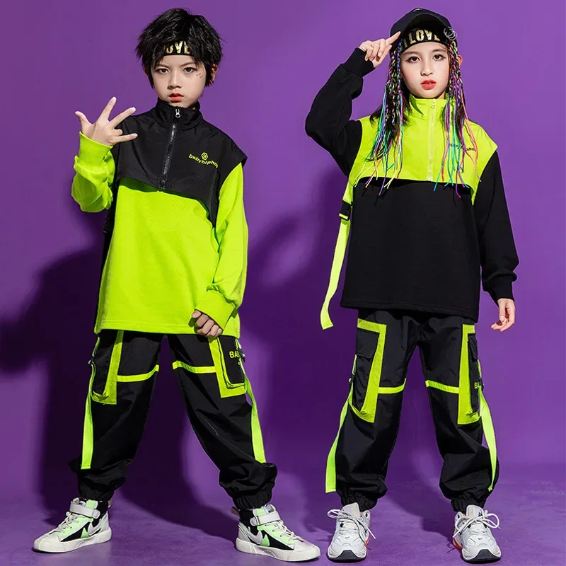 Hip Hop Dance Costume para Meninos e Meninas, Jaqueta sem mangas, Colete Infantil, Moletom, Top, Streetwear, Calças Táticas de Carga, Roupas, Roupas